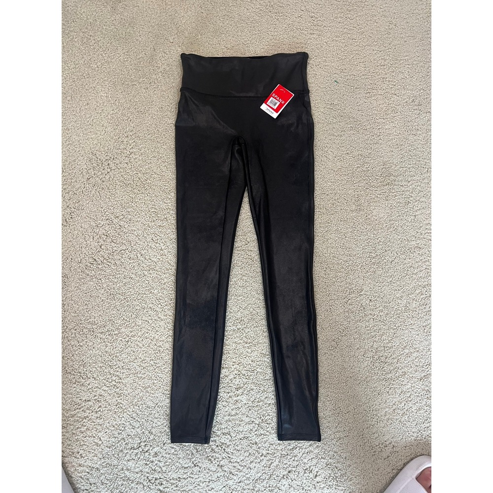 Spanx Faux Leather Leggings Very Black High Waisted Womens S NWT (IN#39)